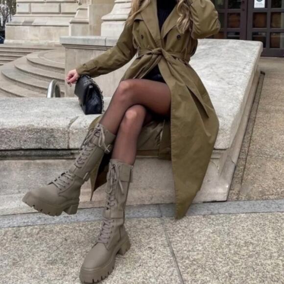 Zara Shoes - Zara Military Green Waxed Finish Laced Boots Green Olive Size 40 US 9 NEW